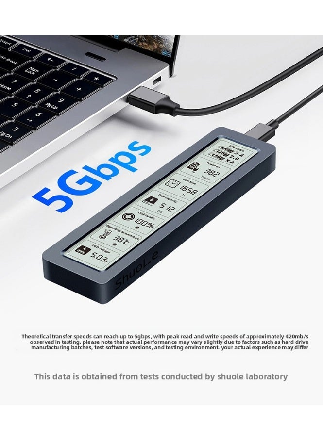 حافظة SSD M.2 SATA من شول – علبة تخزين ذكية بشاشة رقمية، بمنفذ USB-C 3.2 من النوع C بسرعة نقل تصل إلى 5 جيجابت في الثانية، تدعم أقراص SSD M.2 SATA بأحجام 2280/2260/2242/2230، مع نظام تبريد بالزعانف الألومنيوم، ودعم بروتوكولي UASP وTRIM، ومقاومة للصدمات - Image 4