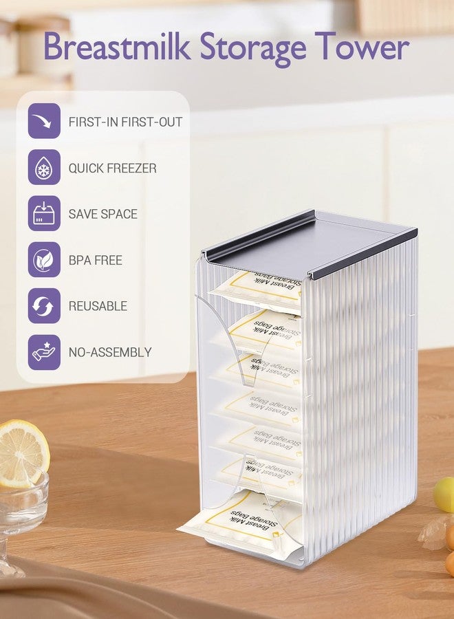 E1vee1 Freeze Organizer and Tower for Breastmilk Storage Bags, First-in First-Out Container Storing System with Quick-Freeze Tray to Freezing Breastmilk, Reusable and Breastfeeding Essentials - Image 2