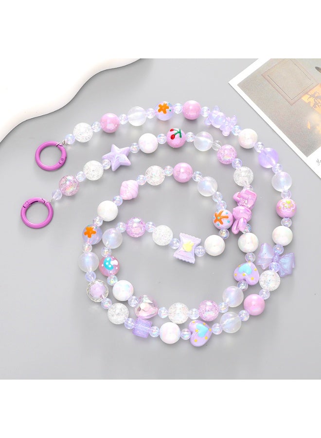 NIBEMINENT Beaded Phone Lanyard, Anti Lost Removable Wrist Strap, Candy Color Beads Bracelet Pendant, Phone Keychain Lanyard,K196/Purple Color Series