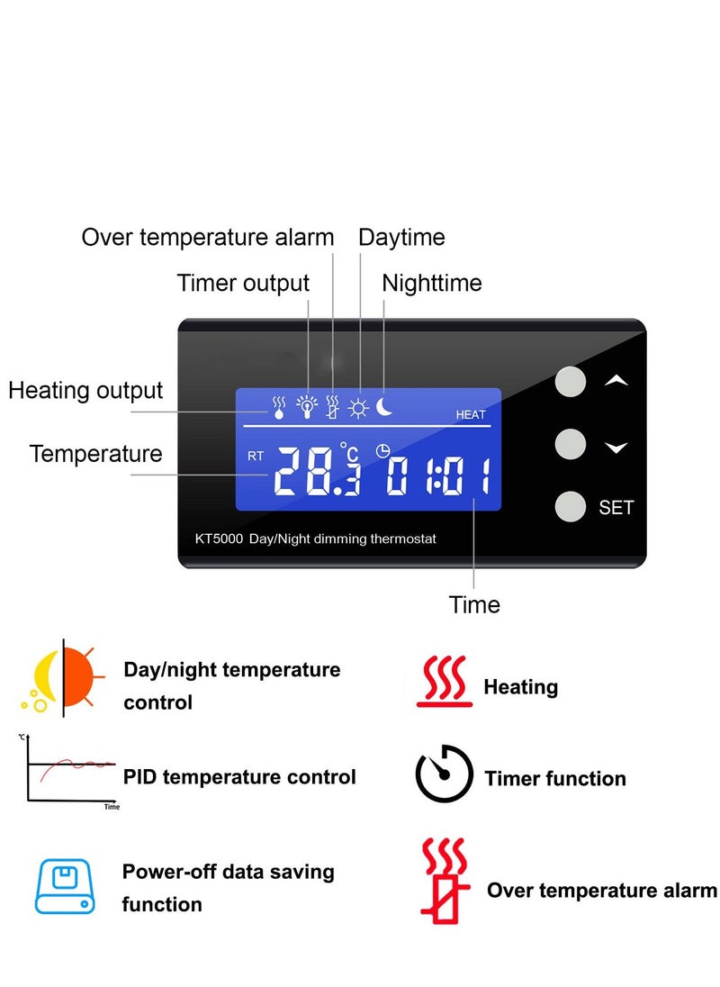 Excefore - Digital Dimming Thermostat, Reptile Thermostat Controlled Outlet, PID Thermostat Plug, for Heat Lamp Terrarium, Aquarium with Waterproof Sensor Probe - Image 1