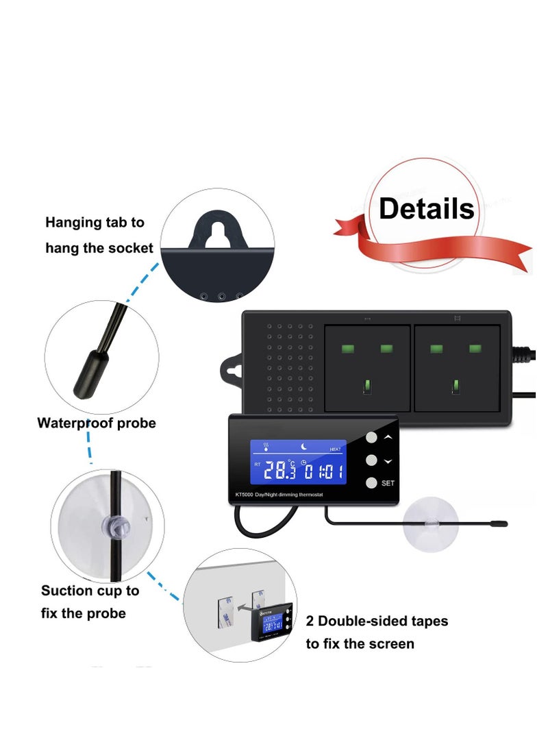 Excefore - Digital Dimming Thermostat, Reptile Thermostat Controlled Outlet, PID Thermostat Plug, for Heat Lamp Terrarium, Aquarium with Waterproof Sensor Probe - Image 1