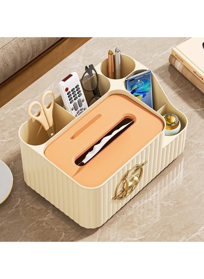 Multifunctional PP Tissue Box Holder with Phone Stand and Storage Compartment – Desktop Organizer for Remote Controls and Small Items, Cream Beige Home Décor - Image 4