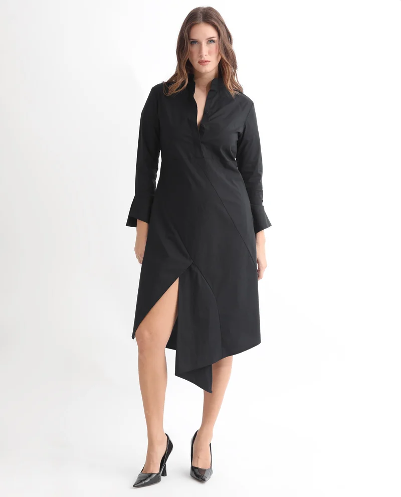 Rareism Women's Asymmetrical Poplin Dress With Mandarin Collar
