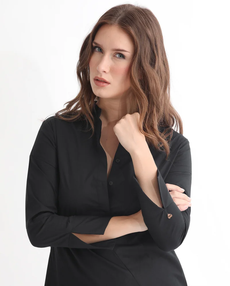 Rareism Women's Asymmetrical Poplin Dress With Mandarin Collar