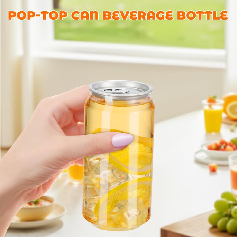 PRETYZOOM 10pcs Aluminum Cap Smoothie Bottles Leakproof Plastic Milk Beverage Containers Can Design 400ml for Parties Iced Drinks - Image 5