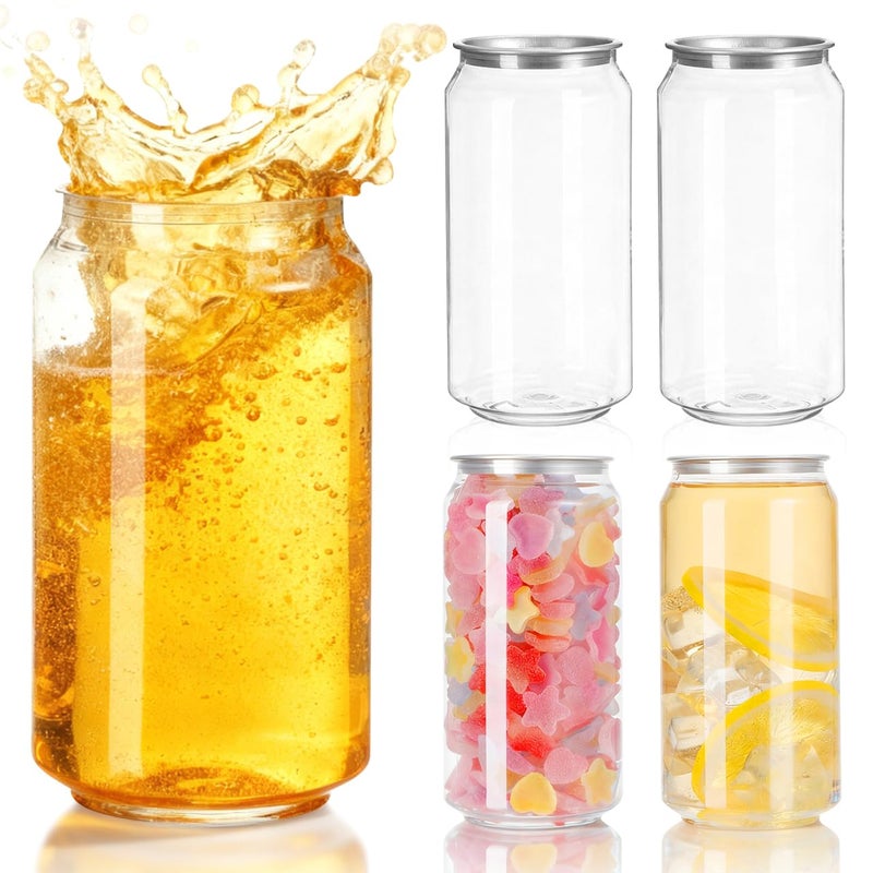 PRETYZOOM 10pcs Aluminum Cap Smoothie Bottles Leakproof Plastic Milk Beverage Containers Can Design 400ml for Parties Iced Drinks - Image 1