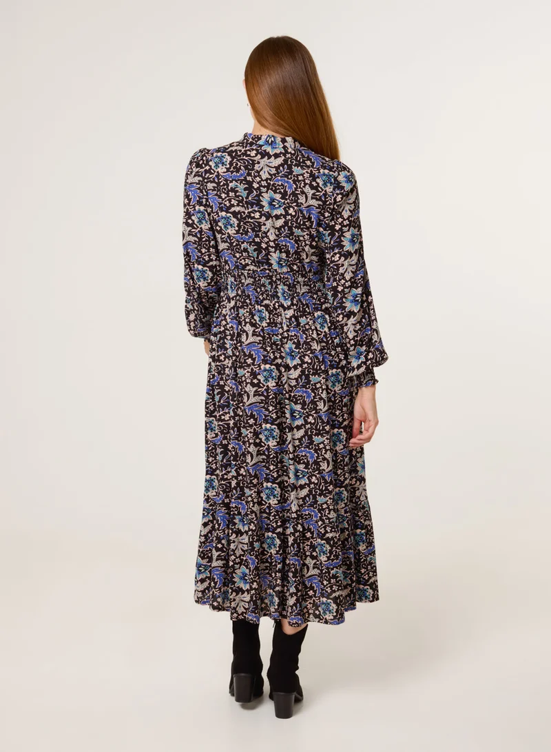 Blue Vanilla Paisley Shirred Waist Shirt Dress