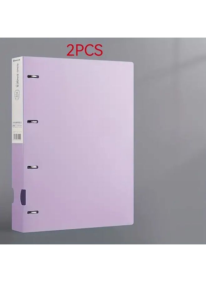 Pink Two Pack A4 Binder Durable PP Material 4 Ring Punch Office Document Organizer Folder - Image 3