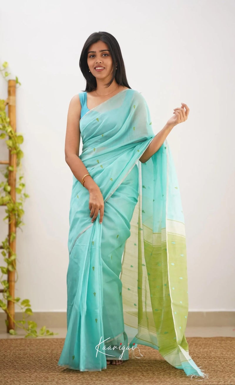 C J Enterprise Women's Banarasi Pure Kanjivaram Silk Saree Cotton Spun Saree for Wedding Soft Design Wear Sarees Latest Sari With Blouse Piece new ladies 2025 (Cotton Lavender) (Blue_Pista) - Image 4