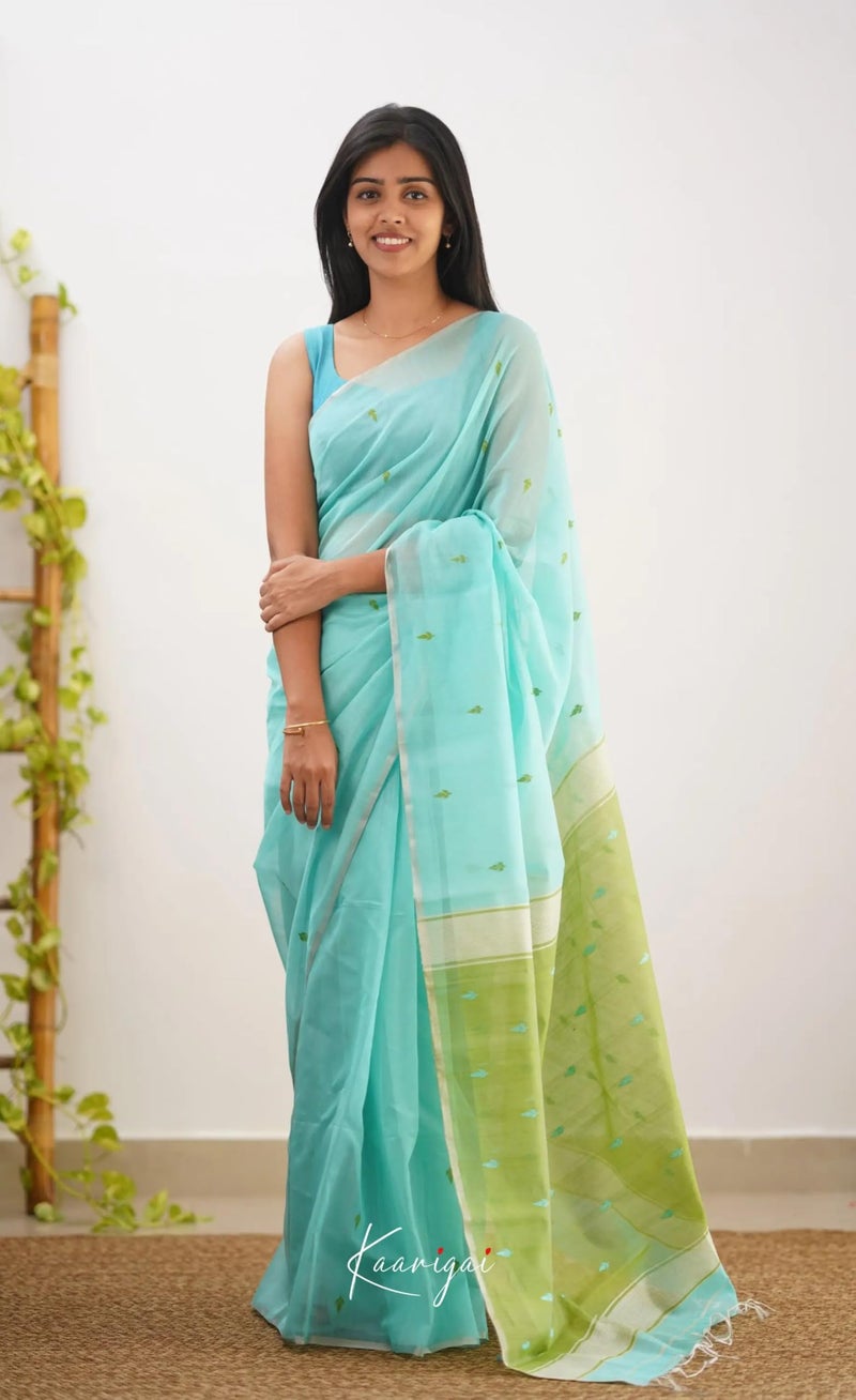 C J Enterprise Women's Banarasi Pure Kanjivaram Silk Saree Cotton Spun Saree for Wedding Soft Design Wear Sarees Latest Sari With Blouse Piece new ladies 2025 (Cotton Lavender) (Blue_Pista) - Image 3