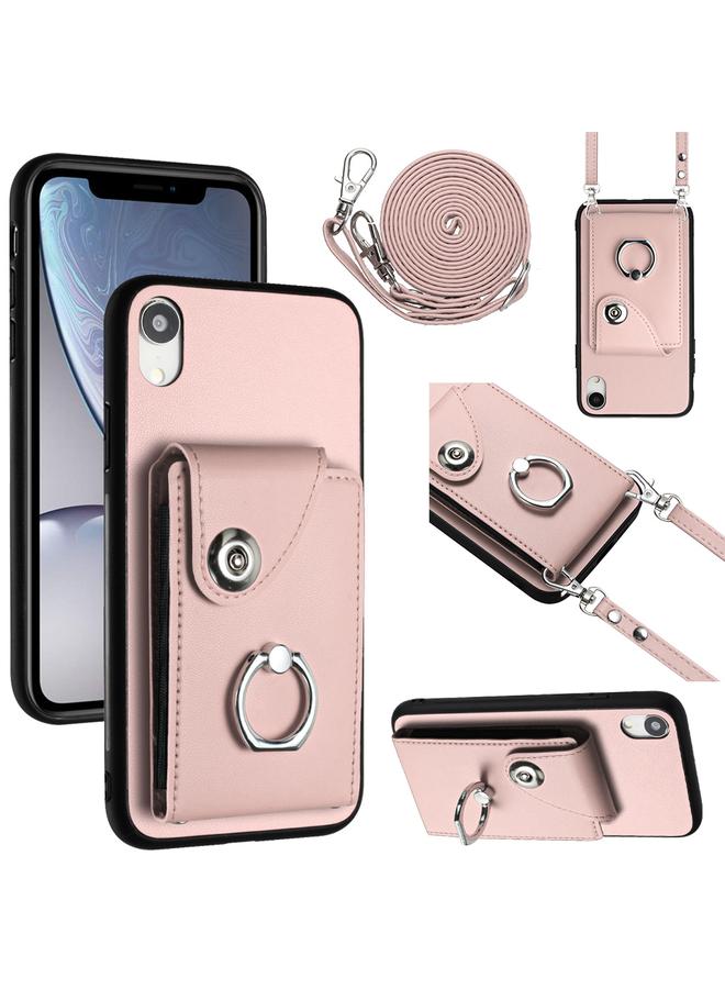 اس-توب جراب لهاتف iPhone XR مزود بحلقة وحقيبة بطاقات عضوية مع حبل طويل - Image 1