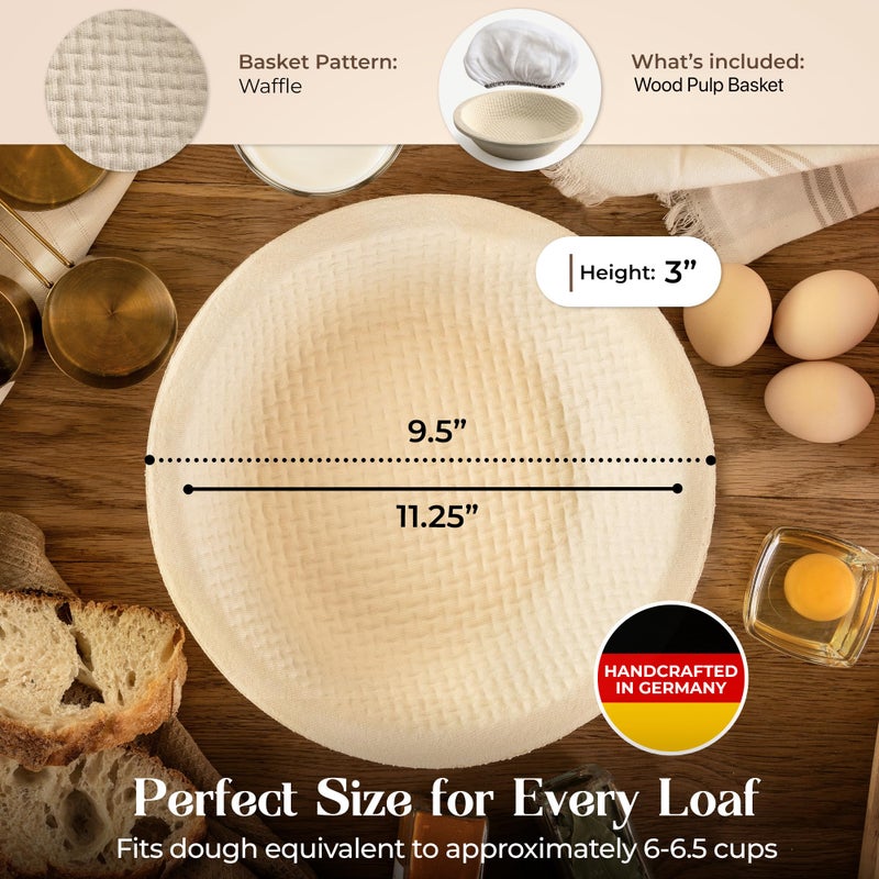 ABIOTO Wood Pulp Banneton Bread Proofing Basket â€“ 12" Round 3.3LB Brotform with Waffle Pattern â€“ Non-Stick Natural Wood Pulp Pressed for Durabilityâ€“ Made in Germany Proofing Basket for Sourdough Bread Baking - Image 2
