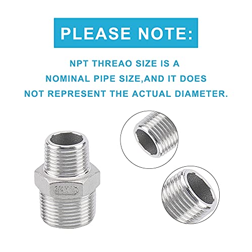 Feelers Reducing Hex Nipple, 304 Stainless Steel 1"x 3/4" NPT Male Pipe Fitting Reducer Nipple Adapter - Image 4