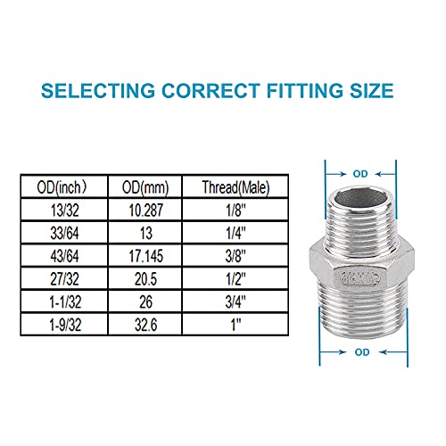 Feelers Reducing Hex Nipple, 304 Stainless Steel 1"x 3/4" NPT Male Pipe Fitting Reducer Nipple Adapter - Image 5