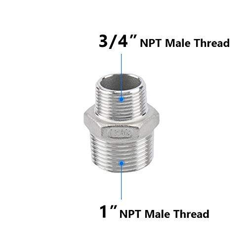 Feelers Reducing Hex Nipple, 304 Stainless Steel 1"x 3/4" NPT Male Pipe Fitting Reducer Nipple Adapter - Image 2