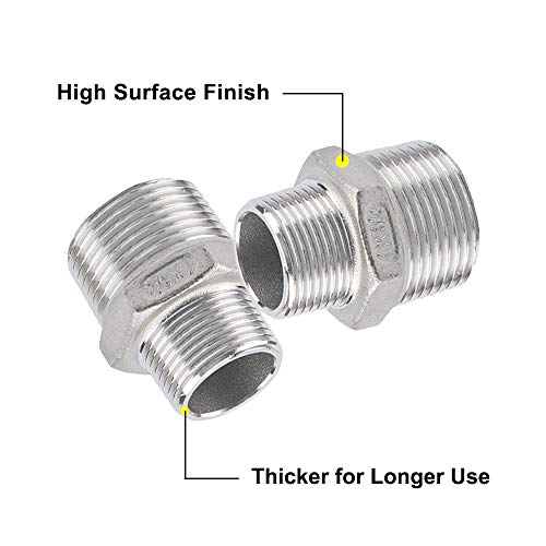 Feelers Reducing Hex Nipple, 304 Stainless Steel 1"x 3/4" NPT Male Pipe Fitting Reducer Nipple Adapter - Image 3