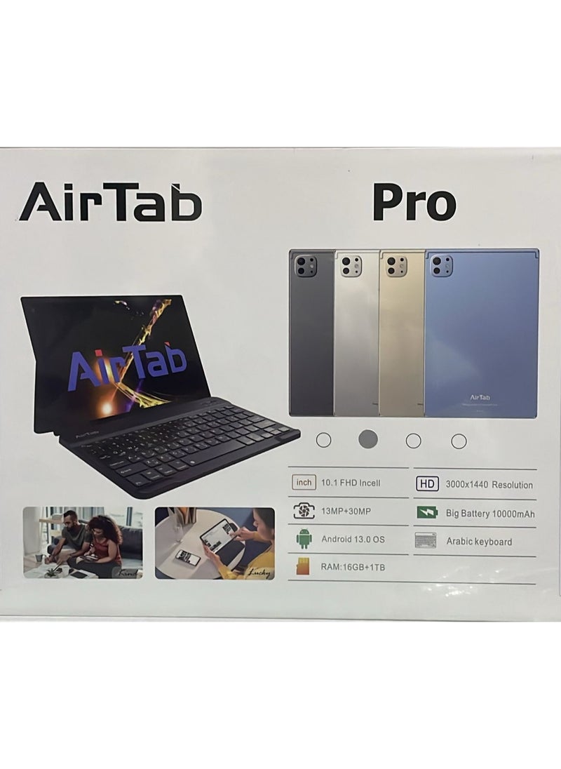 AirTab - Pro Tablet with Arabic Keyboard, Android 13 10.1" FHD Screen 16GB RAM 1TB ROM - with Powerful 10,000mAh Battery Titanium - Image 1