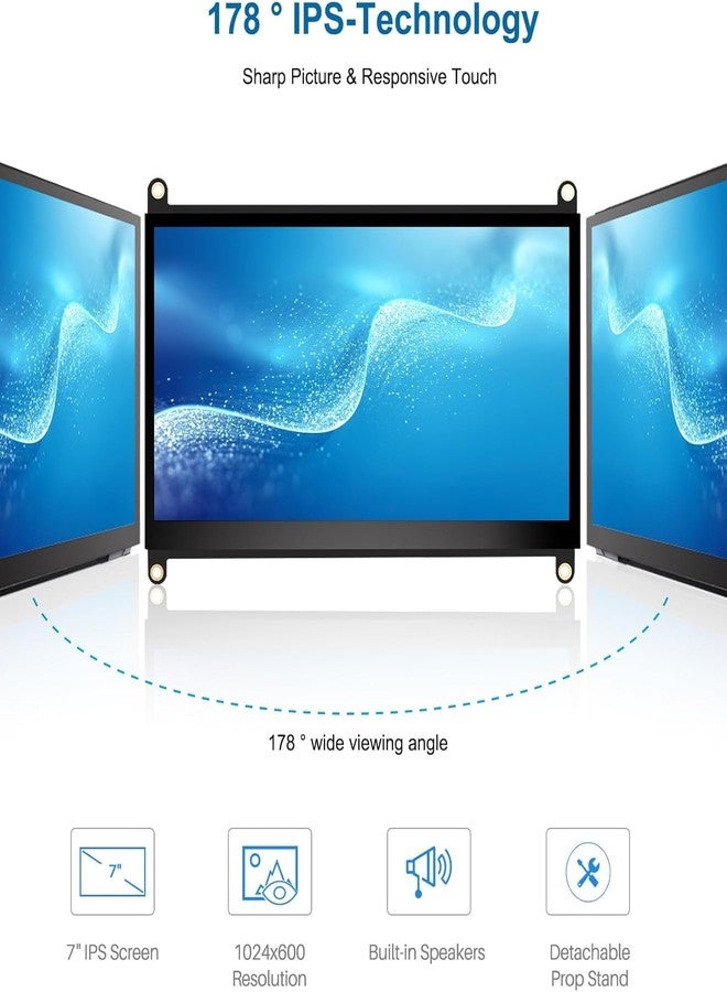 NLIEOPDA 7 Inch Touch Screen Monitor, HD 1024×600 IPS Capacitive LCD Touch Screen Compatible with R Pi 4B/3B+/3B/2/1B+/Zero Ora Pi 5 Por/3 Plus/3B/4B Ban Pi and Windows 10/8/7 - Image 4