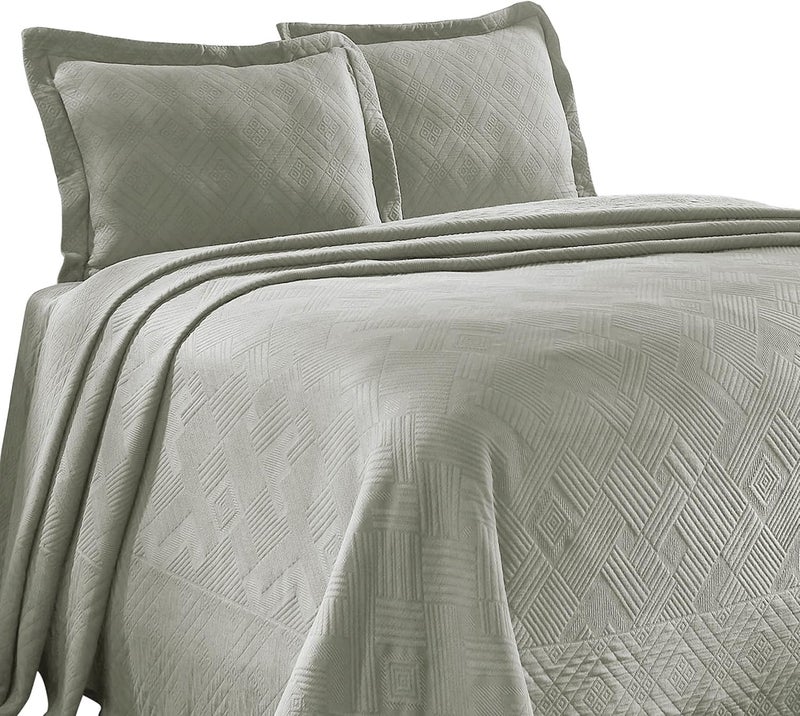 Superior 100 Cotton Geometric Fret 3Piece Scalloped Bedspread Set Queen Platinum