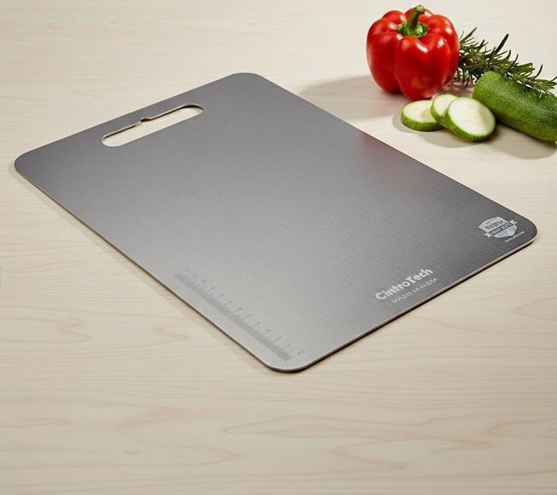 Cintrotech Stainless Steel Chopping Board 31x20.5 cm | Food Grade, Rust-Free Cutting Board | Premium Kitchen Use – Vegetable, Fruit, Meat, Fish | Easy Wash, Rounded Edges, Medium - Image 1