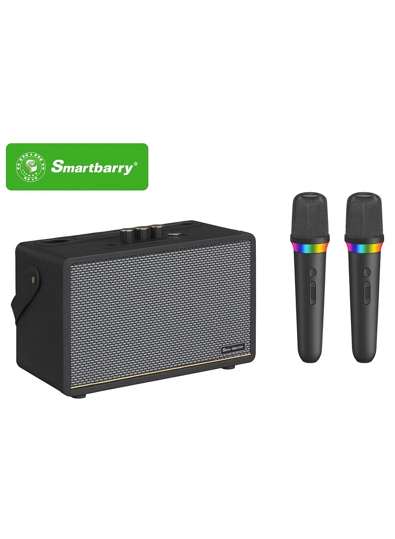 Smartbarry M91 Wireless Karaoke Speaker with Dual Microphones RGB LED Lights Powerful Portable Bluetooth Speaker for Home Parties and Outdoor Events
