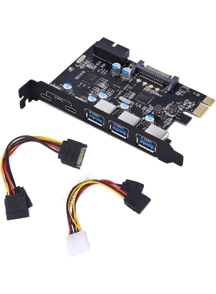 PCIe x1 to USB 3.0 Expansion Card with 3 USB-A Ports, 2 USB-C Ports and Internal 19-Pin Header, 5Gbps High-Speed Interface for Desktop PC - Image 1