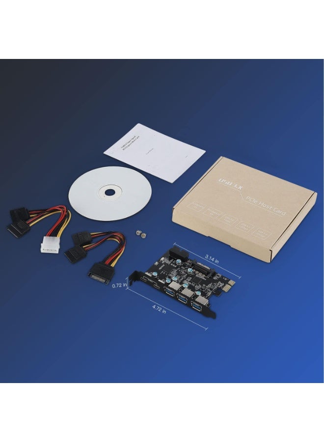 PCIe x1 to USB 3.0 Expansion Card with 3 USB-A Ports, 2 USB-C Ports and Internal 19-Pin Header, 5Gbps High-Speed Interface for Desktop PC - Image 3
