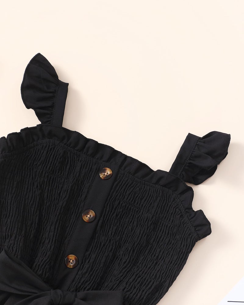 SODLON Clothes for Girl 10-12 Girls Jumpsuit Kids Fashion Preppy Ruffle Sleeveless Wide Leg Belted One-Piece Romper Smocked Summer Outfits with Pockets Black - Image 4