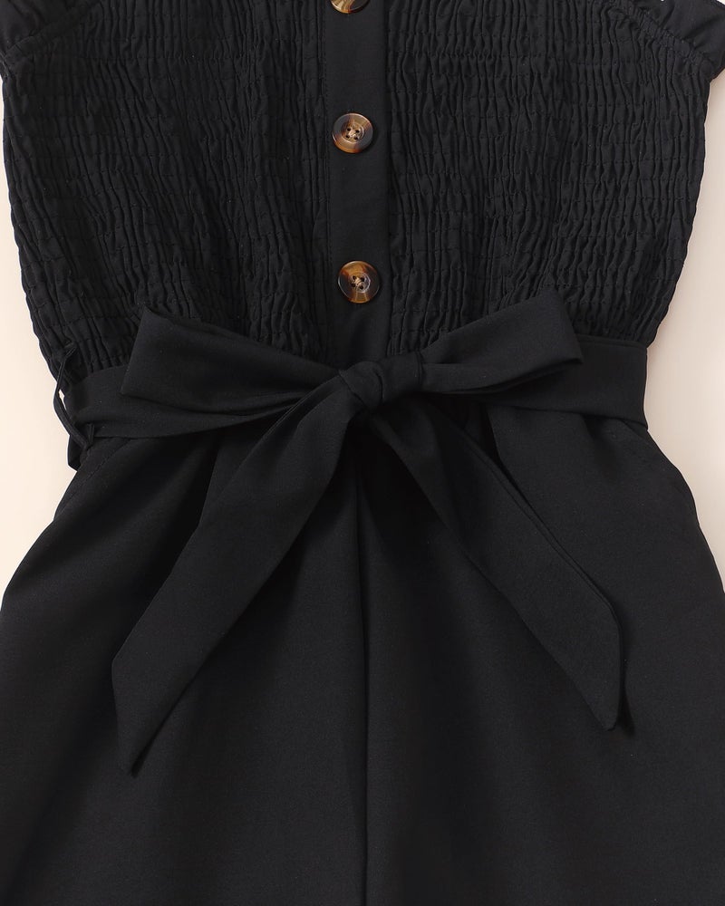 SODLON Clothes for Girl 10-12 Girls Jumpsuit Kids Fashion Preppy Ruffle Sleeveless Wide Leg Belted One-Piece Romper Smocked Summer Outfits with Pockets Black - Image 5
