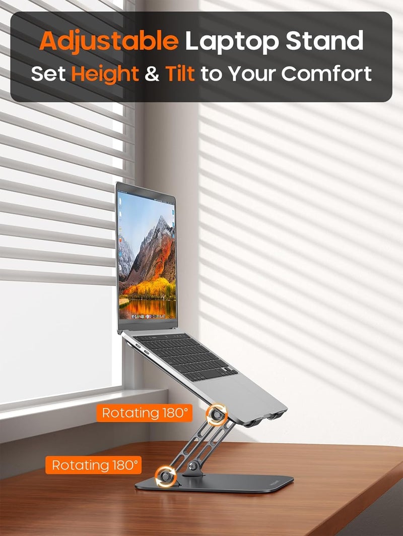 PEGANT Adjustable Foldable Laptop Stand For Desk, Ergonomic Portable Aluminum 10-16" Organizer Lightweight Notebook Holder For Home Office Compatible With Macbook Dell Hp Lenovo (Gray - Steel) - Image 3