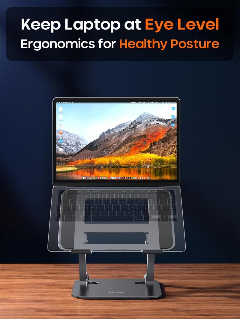 PEGANT Adjustable Foldable Laptop Stand For Desk, Ergonomic Portable Aluminum 10-16" Organizer Lightweight Notebook Holder For Home Office Compatible With Macbook Dell Hp Lenovo (Gray - Steel) - Image 2