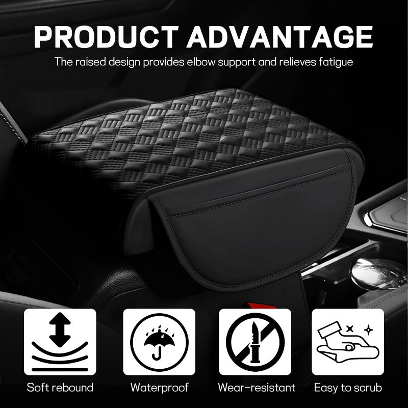 Hbxdeco Car Armrest Cushion, 12.2"Ã—8.3" Leather Auto Memory Foam Center Console Pad with Storage Pocket, Waterproof & Anti-Scratch Elbow Pillow Armrest Seat Box Protector, Universal Fit (Black) - Image 3