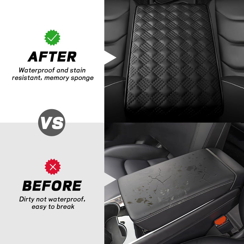 Hbxdeco Car Armrest Cushion, 12.2"Ã—8.3" Leather Auto Memory Foam Center Console Pad with Storage Pocket, Waterproof & Anti-Scratch Elbow Pillow Armrest Seat Box Protector, Universal Fit (Black) - Image 4