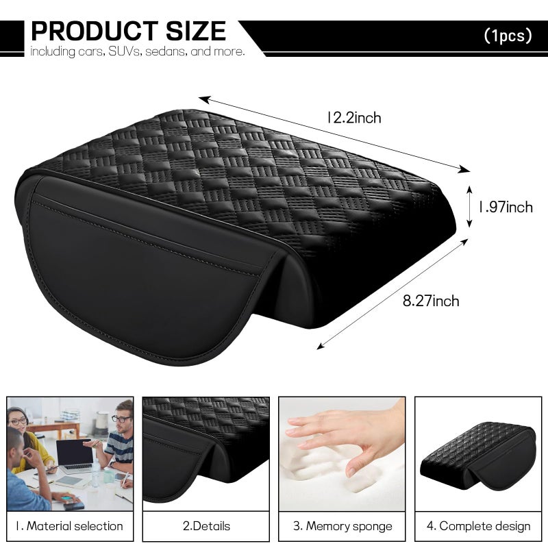 Hbxdeco Car Armrest Cushion, 12.2"Ã—8.3" Leather Auto Memory Foam Center Console Pad with Storage Pocket, Waterproof & Anti-Scratch Elbow Pillow Armrest Seat Box Protector, Universal Fit (Black) - Image 2