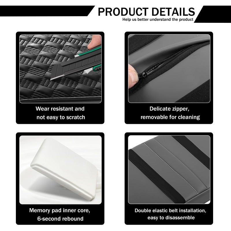 Hbxdeco Car Armrest Cushion, 12.2"Ã—8.3" Leather Auto Memory Foam Center Console Pad with Storage Pocket, Waterproof & Anti-Scratch Elbow Pillow Armrest Seat Box Protector, Universal Fit (Black) - Image 5