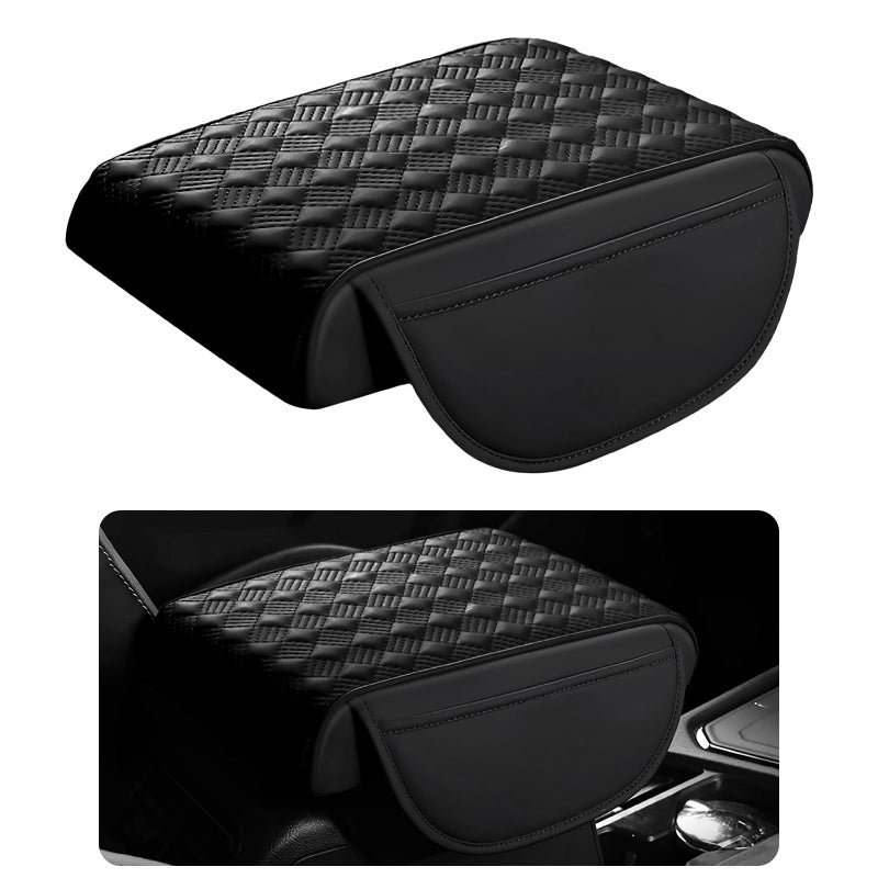Hbxdeco Car Armrest Cushion, 12.2"Ã—8.3" Leather Auto Memory Foam Center Console Pad with Storage Pocket, Waterproof & Anti-Scratch Elbow Pillow Armrest Seat Box Protector, Universal Fit (Black) - Image 1