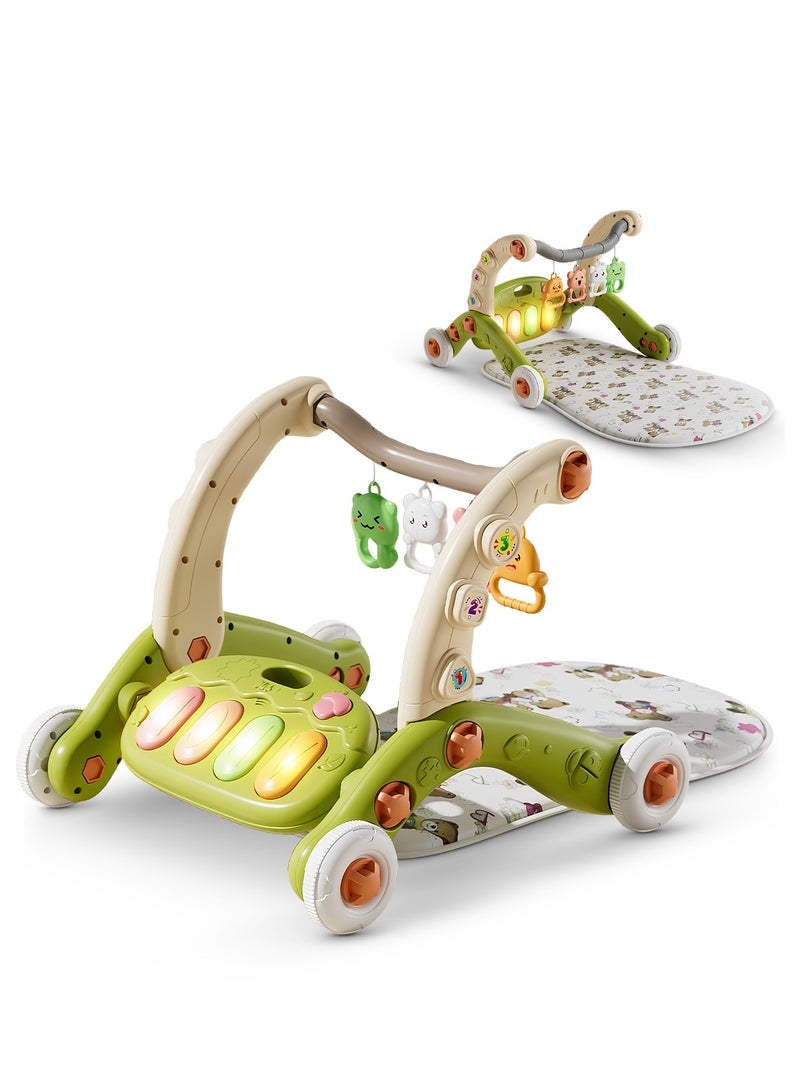 بيبي سجادة لعب للأطفال ٣ في ١ مع مشاية أطفال تعليمية من وضعية الجلوس والوقوف مع بيانو موسيقي قابل للإزالة وأضواء وألعاب | مشاية أنشطة للأطفال | صالة ألعاب للأطفال حديثي الولادة والرضع والأطفال الصغار من عمر ٠-١٢ شهرًا (أخضر) - Image 1