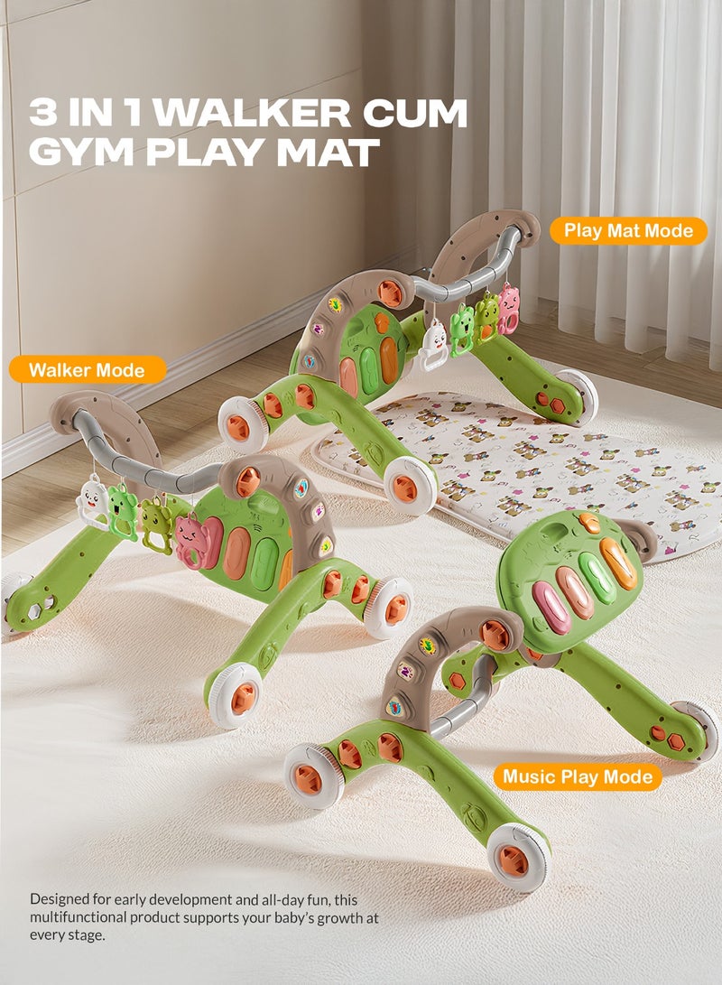 بيبي سجادة لعب للأطفال ٣ في ١ مع مشاية أطفال تعليمية من وضعية الجلوس والوقوف مع بيانو موسيقي قابل للإزالة وأضواء وألعاب | مشاية أنشطة للأطفال | صالة ألعاب للأطفال حديثي الولادة والرضع والأطفال الصغار من عمر ٠-١٢ شهرًا (أخضر) - Image 4
