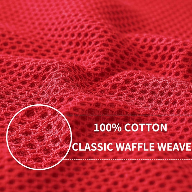 Homaxy 100% Cotton Waffle Weave Kitchen Dish Cloths, Ultra Soft Absorbent Quick Drying Dish Towels, 12 x 12 Inches, 6-Pack, Red - Image 2