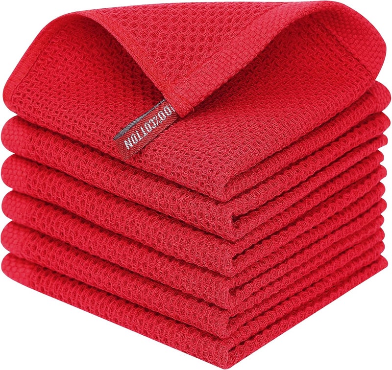Homaxy 100% Cotton Waffle Weave Kitchen Dish Cloths, Ultra Soft Absorbent Quick Drying Dish Towels, 12 x 12 Inches, 6-Pack, Red - Image 1