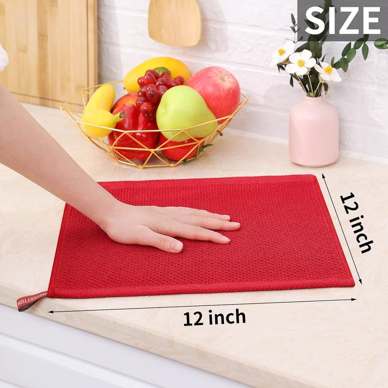 Homaxy 100% Cotton Waffle Weave Kitchen Dish Cloths, Ultra Soft Absorbent Quick Drying Dish Towels, 12 x 12 Inches, 6-Pack, Red - Image 5