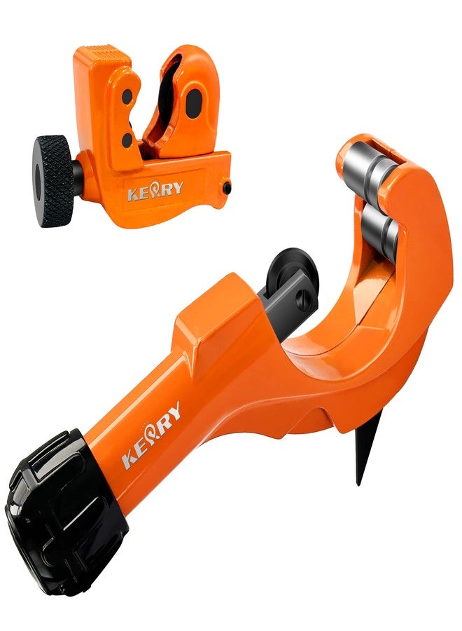 Kerry 2PCS Tubing Cutter Set, 1/5"-2" Heavy Duty Pipe Cutter with Deburring Tool, 1/8"-7/8" Mini Tube Cutter, Aluminum Body GCR15 Blades Cut Aluminum, Thin Stainless Steel, Copper, Plastic Pipes - Image 1