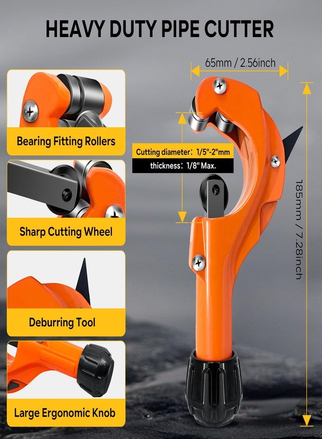 Kerry 2PCS Tubing Cutter Set, 1/5"-2" Heavy Duty Pipe Cutter with Deburring Tool, 1/8"-7/8" Mini Tube Cutter, Aluminum Body GCR15 Blades Cut Aluminum, Thin Stainless Steel, Copper, Plastic Pipes - Image 3