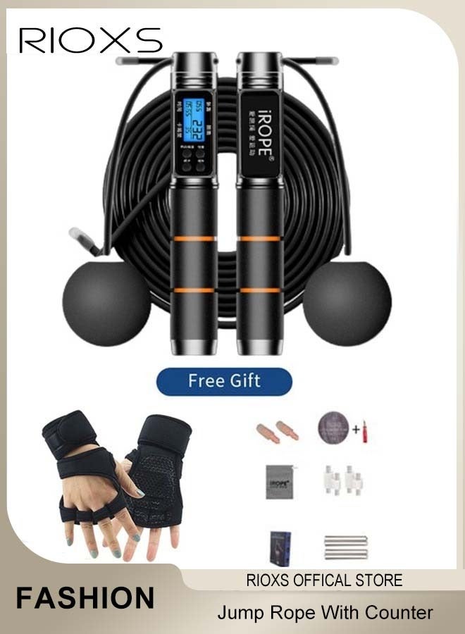 RIOXS Jump Rope with Counter For Men Women Kids Adjustable Fitness Exercise Jumping Ropes With Foam Antiskid Handles with Exercise Gym Gloves - Image 1