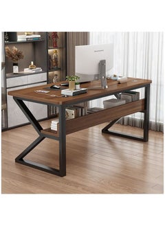 AGD K-Shape Computer Gaming Table for Home Bedroom Office Game Room with USB Charging Port with Extra Shelves 100cm (Brown)  - Image 5
