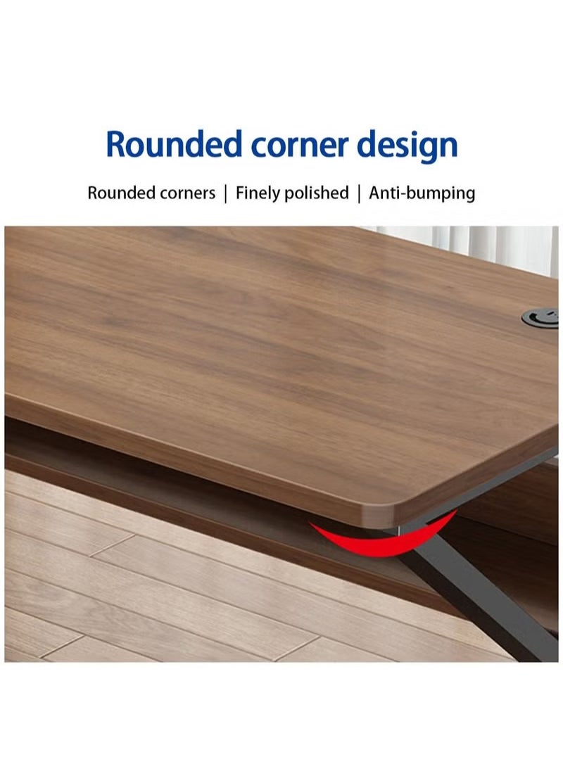 AGD - K-Shape Computer Gaming Table for Home Bedroom Office Game Room with USB Charging Port with Extra Shelves 100cm (Brown) - Image 1