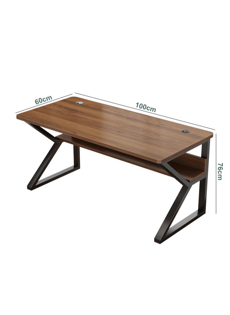 AGD - K-Shape Computer Gaming Table for Home Bedroom Office Game Room with USB Charging Port with Extra Shelves 100cm (Brown) - Image 1