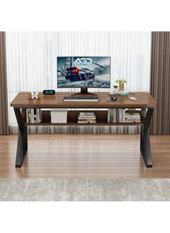 AGD K-Shape Computer Gaming Table for Home Bedroom Office Game Room with USB Charging Port with Extra Shelves 100cm (Brown)  - Image 3