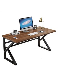 AGD K-Shape Computer Gaming Table for Home Bedroom Office Game Room with USB Charging Port with Extra Shelves 100cm (Brown)  - Image 2
