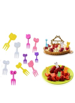 Plastic fruit forks for children -- with cartoon design and chopsticks-reusable -, pack of 10 pieces-code 8805 - from Rana store